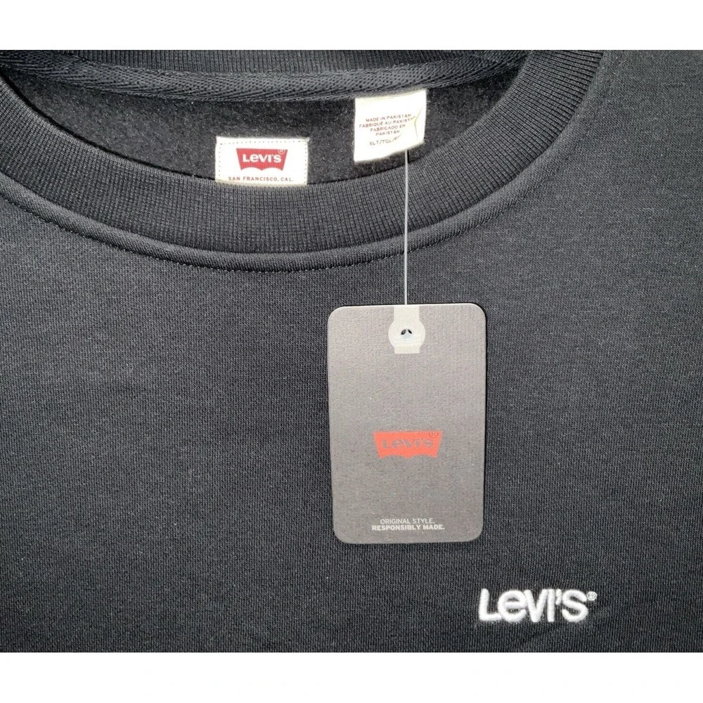 NWT‎ Men's Levi's Relaxed Fit Crew Neck Sweatshirt Black w/ White XLT Tall